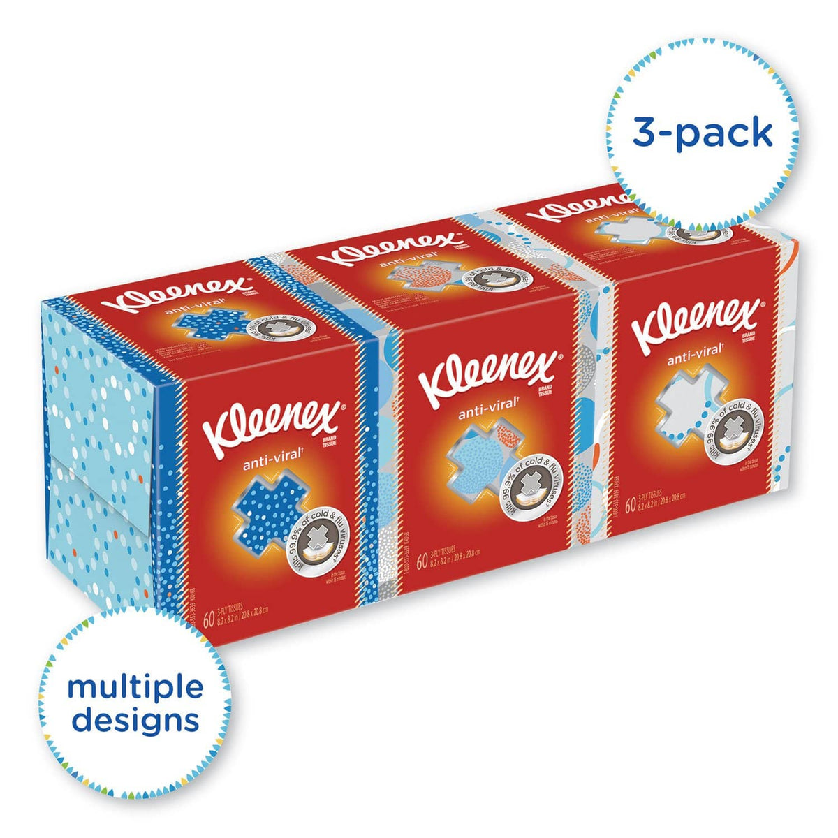 Kleenex Boutique Anti-Viral Tissue, 3-Ply, White, Pop-Up Box, 60/Box, 3 Boxes/Pack - KCC21286 - TotalRestroom.com