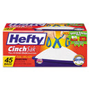 Hefty Cinch Sak Tall Kitchen And Trash Bags, 13 Gal, 0.9 Mil, 24" X 27.38", White, 45/Box - RFPE84572 - TotalRestroom.com