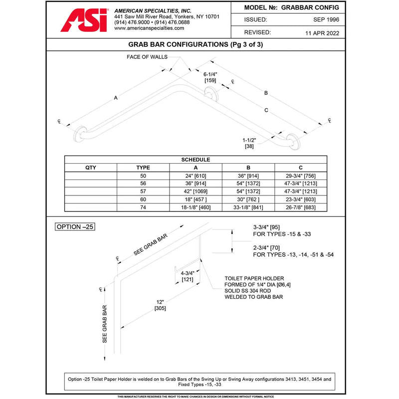 ASI 3801-48P  (48 x 1.5)  Commercial Grab Bar, 1-1/2" Diameter x 48" Length, Stainless Steel