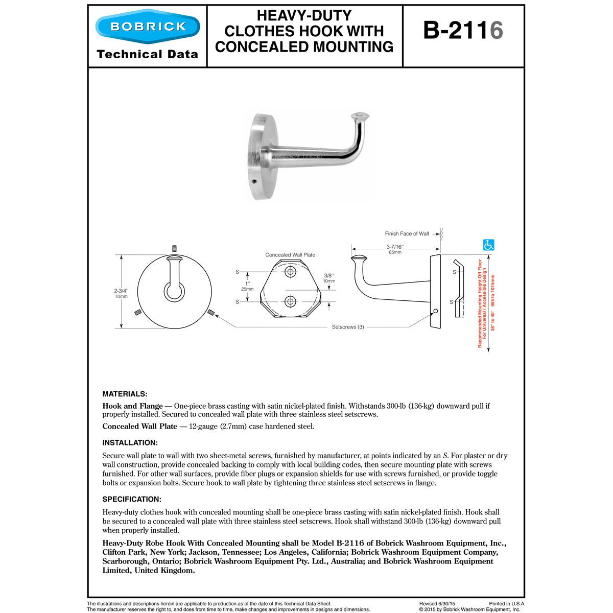Bobrick B-2116 Commercial Clothes & Robe Hook, Bronze w/ Satin Finish