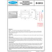 Bobrick B-3013 Commercial Toilet Seat Cover Dispenser, Recessed-Mounted, Stainless Steel