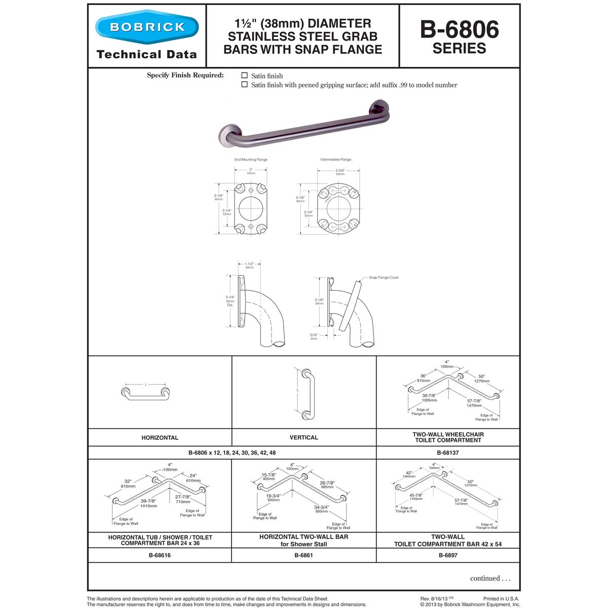 Bobrick B-6806x18 (18 x 1.5) Commercial Grab Bar, 1-1/2