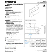 Bradley 5A40-11 Commercial Toilet Seat Cover Dispenser, Surface-Mounted, Stainless Steel