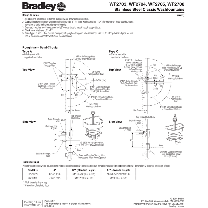 Bradley 54" Semi-Circular Stainless Steel Washfountain, Foot Control, B Drain - WF2704F-B-MMV-LSD