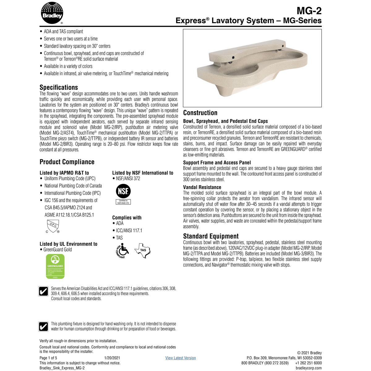 Bradley MG-2 Handwashing Lavatory