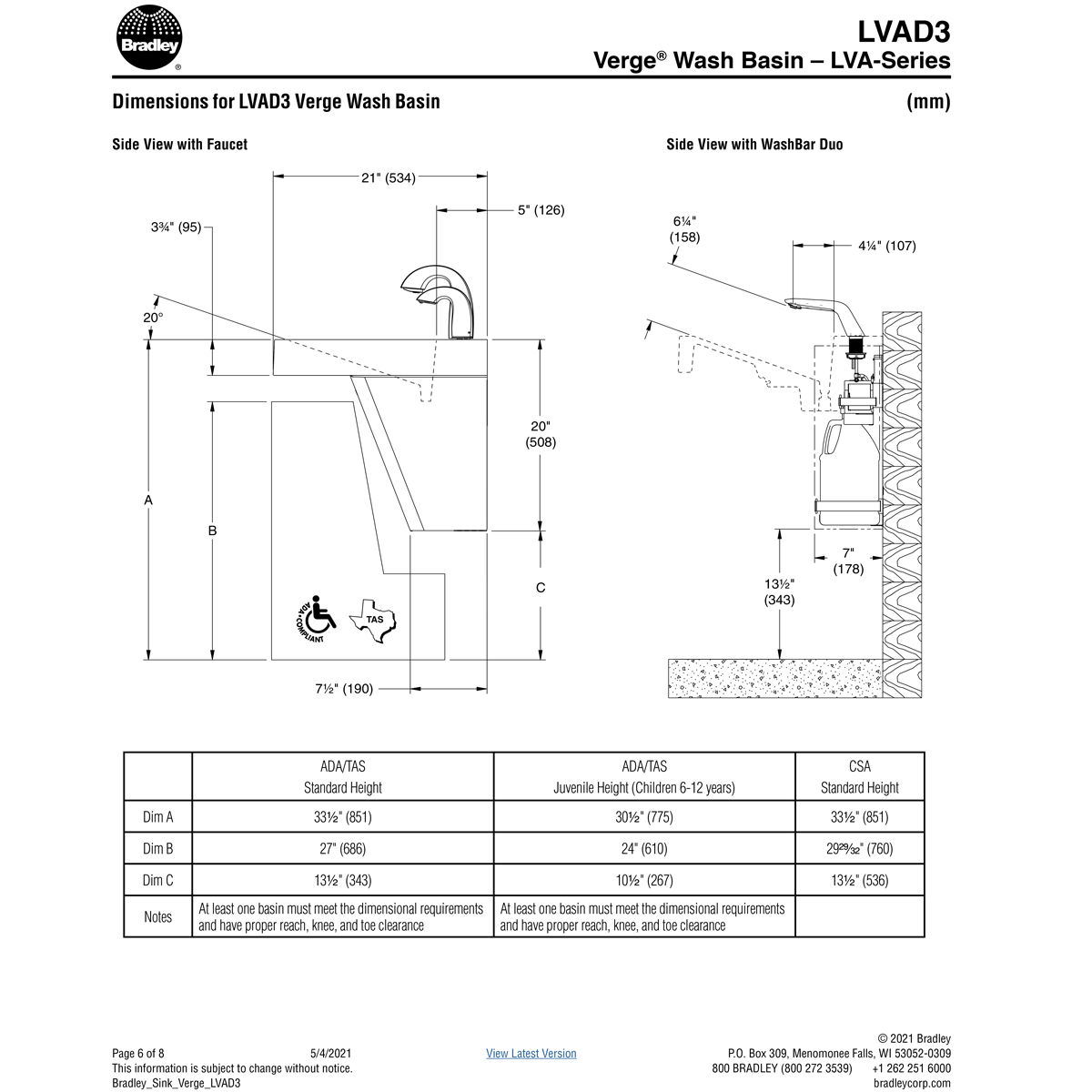 Bradley Verge Commercial Hand Wash Sink - LVA-Series, Three-Station, LVAD3