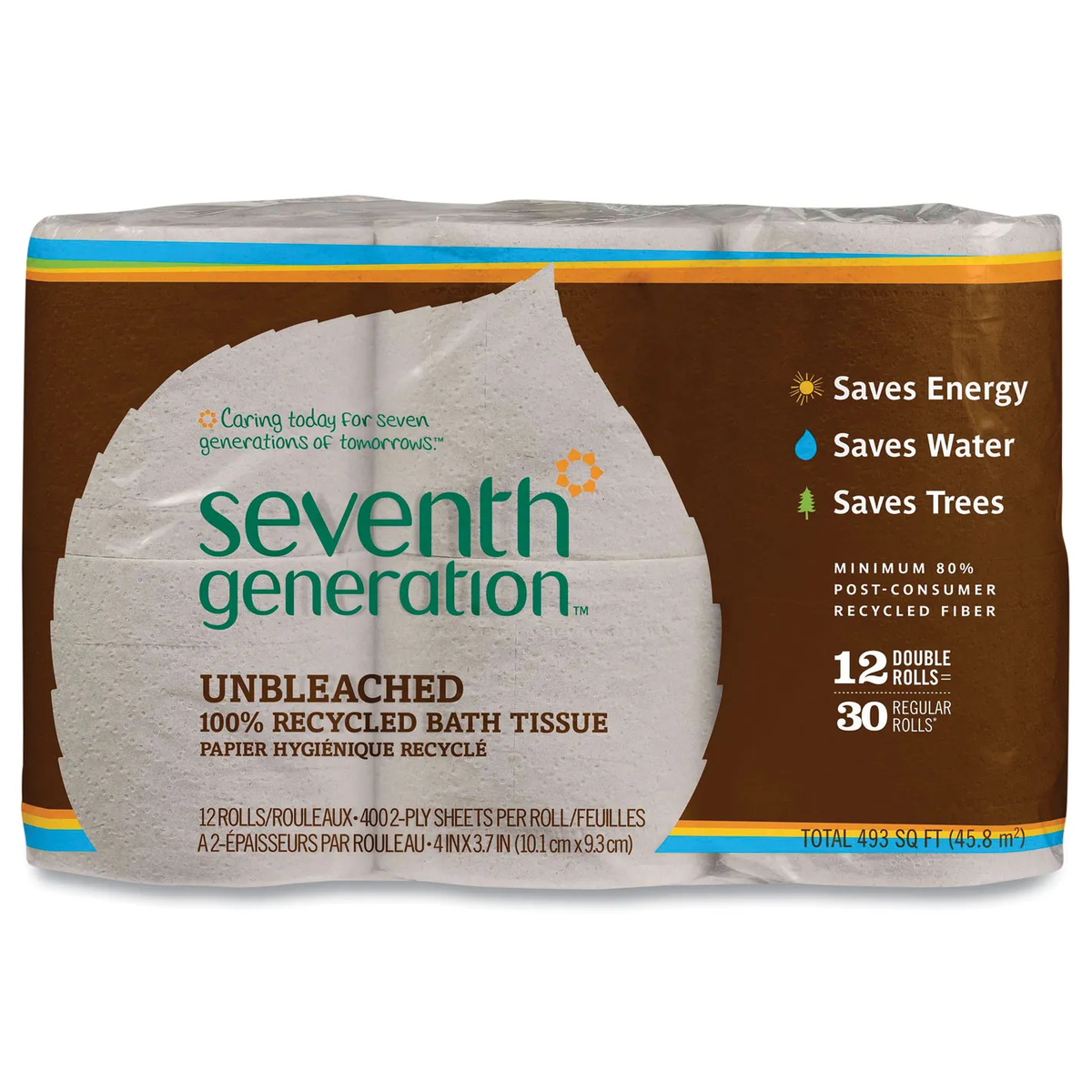 Seventh Generation Natural Unbleached 100% Recycled Bath Tissue, Septic Safe, 2-Ply, 400 Sheet/Mega Roll, 48/Carton - SEV13735CT