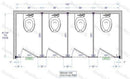 Bradley BW33660-PBC Toilet Partition, 4 Between Wall Compartments, 108" W x 61-1/4" D, Phenolic - TotalRestroom.com
