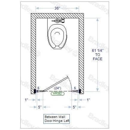 Bradley BW33660-PBC Toilet Partition, 1 Between Wall Compartments, 36" W x 61-1/4" D, Phenolic - TotalRestroom.com