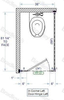 Bradley IC33660-PBC Toilet Partition, 1 In Corner Compartments, 36" W x 61-1/4" D, Phenolic - TotalRestroom.com
