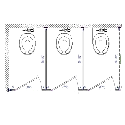 Bradley Toilet Partition (Metal) 3 In Corner (108" W x 61-1/4"D) - IC33660