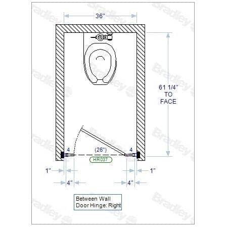 Bradley BW13660 Toilet Partition, 1 Between Wall Compartment, 36"W x 61-1/4"D, Stainless Steel - TotalRestroom.com