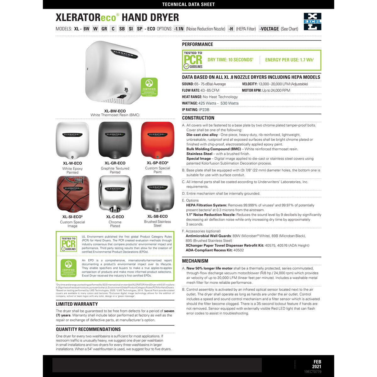 Xlerator XL-C-ECO High Efficiency Hand Dryer, GreenSpec