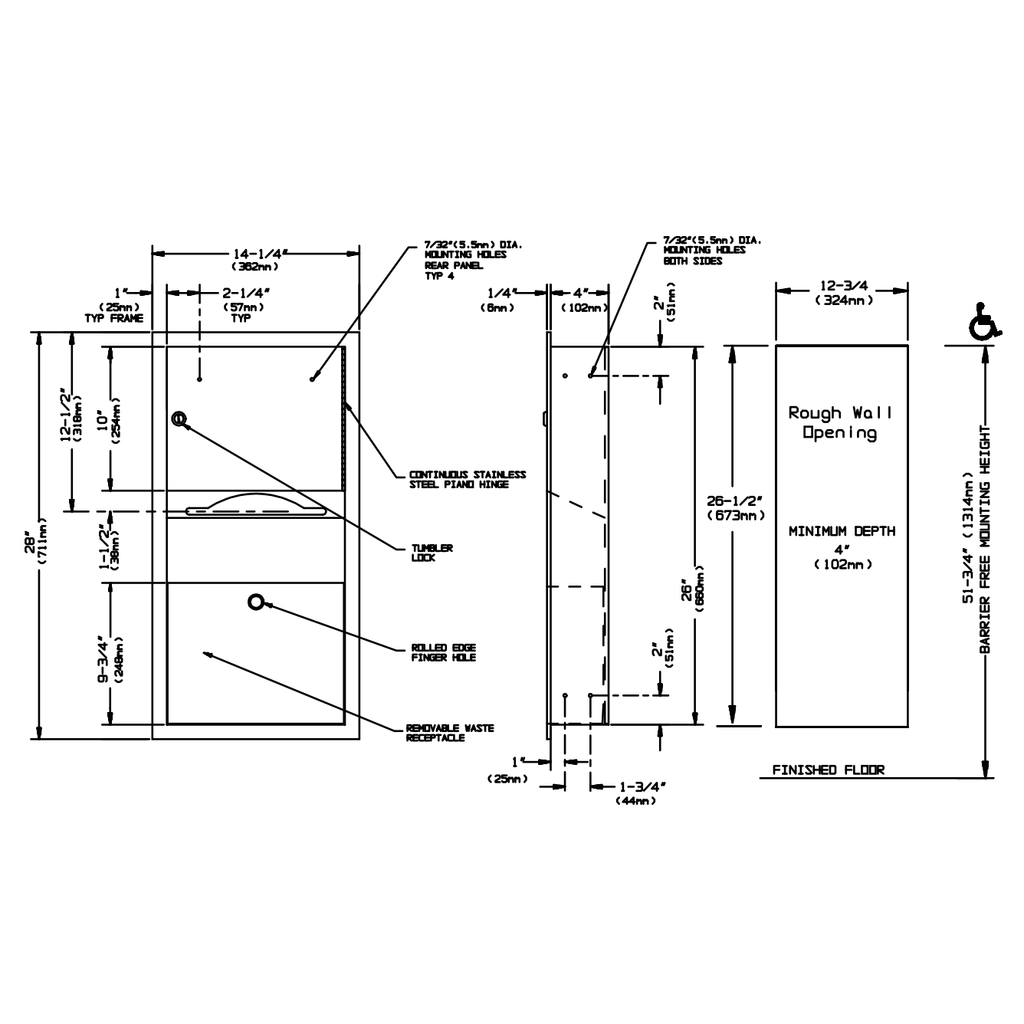 ASI 0462-AD Combination Commercial Paper Towel Dispenser/Waste