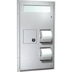 ASI 0481-HC Combination Commercial Seat Cover/Toilet Paper Dispensers/Sanitary Napkin Disposal, Partition-Mounted, Stainless Steel