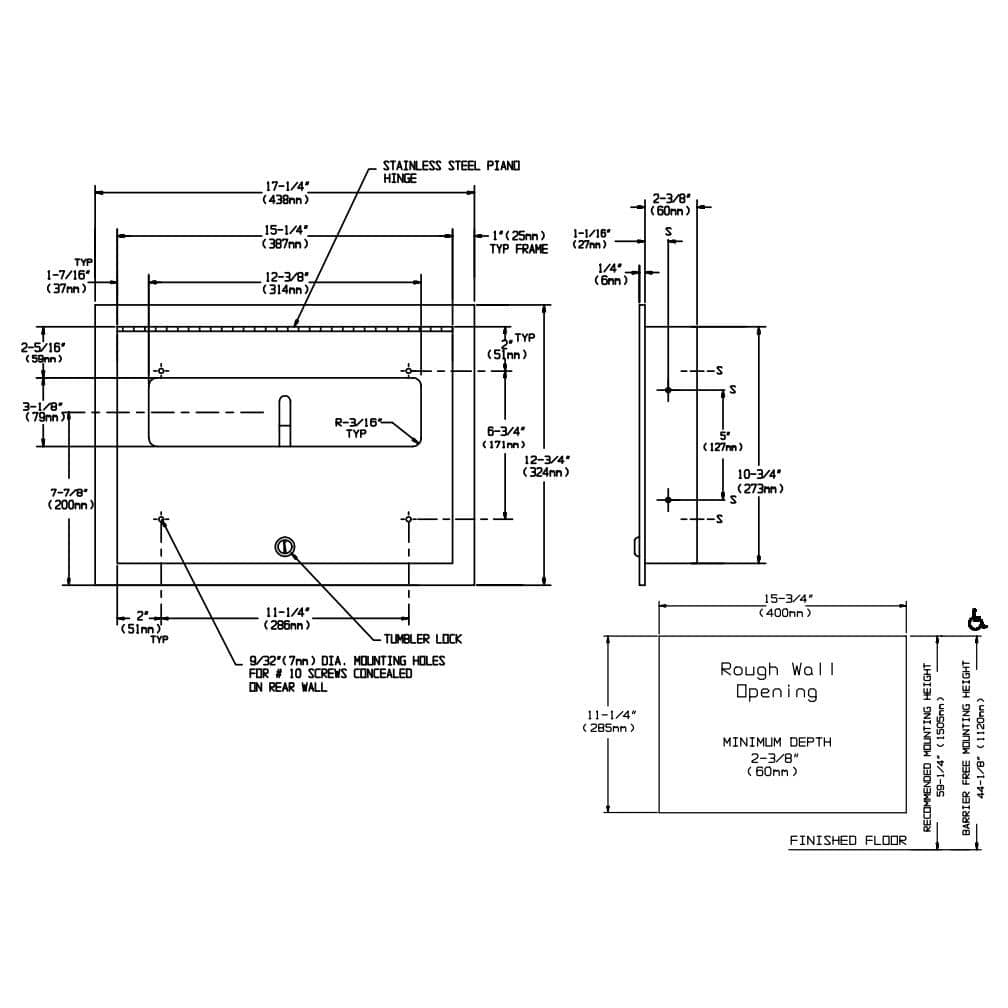 ASI 0477 Commercial Toilet Seat Cover Dispenser, Recessed-Mounted