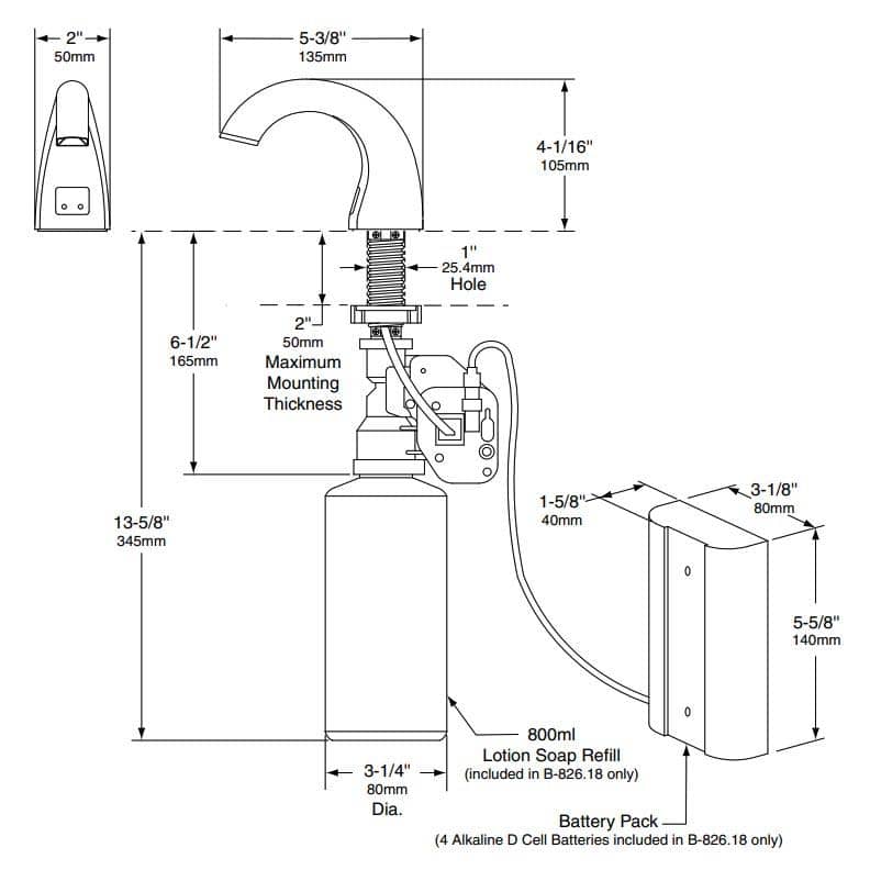 Bobrick B-826.18 Commercial Liquid Lotion Soap Dispenser, Countertop Mounted, Touch-Free, Stainless Steel - TotalRestroom.com