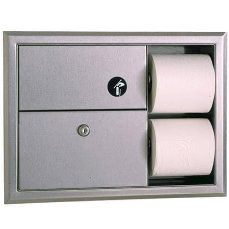 Bobrick B-3094 Combination Commercial Sanitary Napkin Disposal and Toilet Paper Dispenser, Recessed-Mounted, Stainless Steel