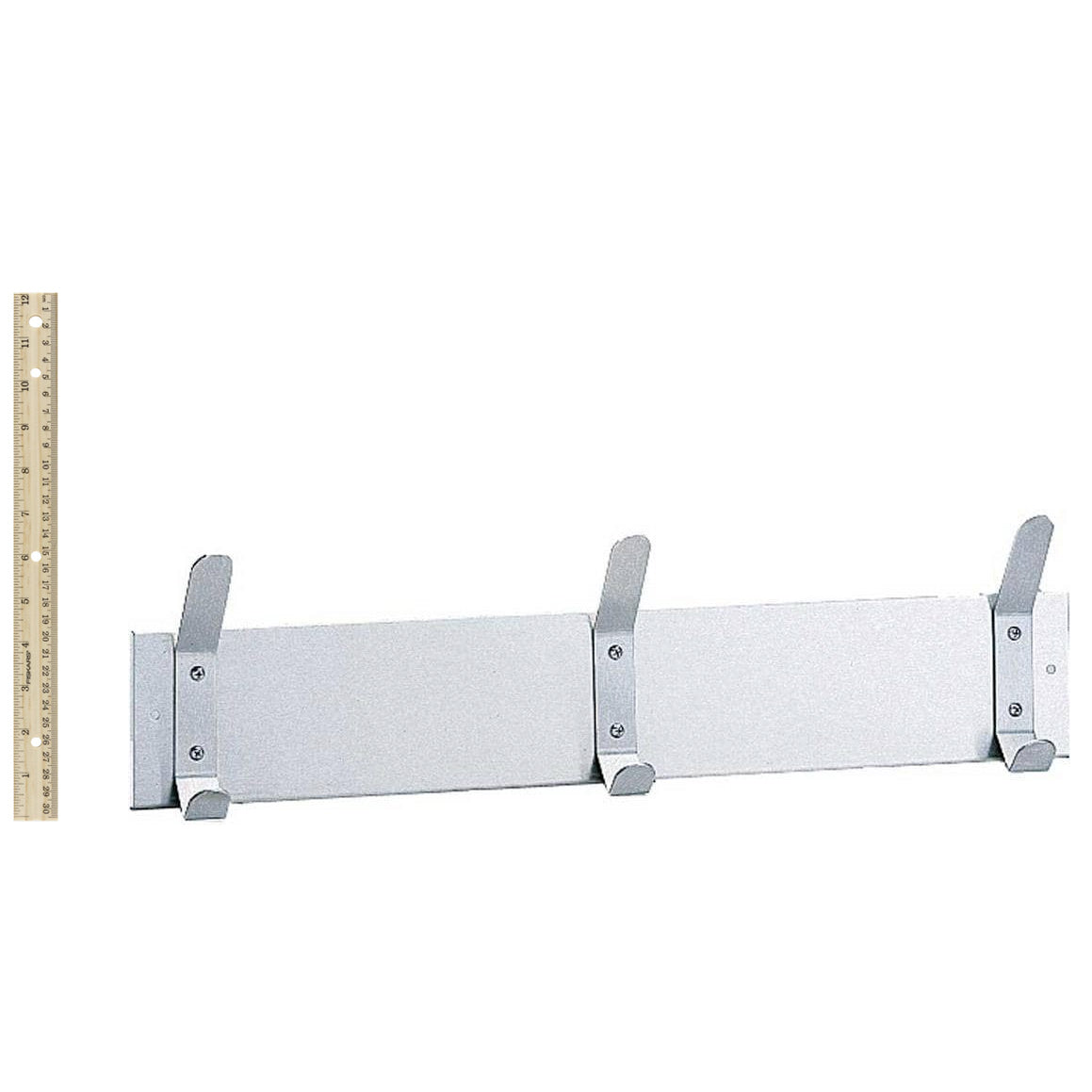 Bobrick B-232x24 Commercial Clothes Hook Strip, 24" W x 6-1/2" H x 2-1/4" D Stainless Steel