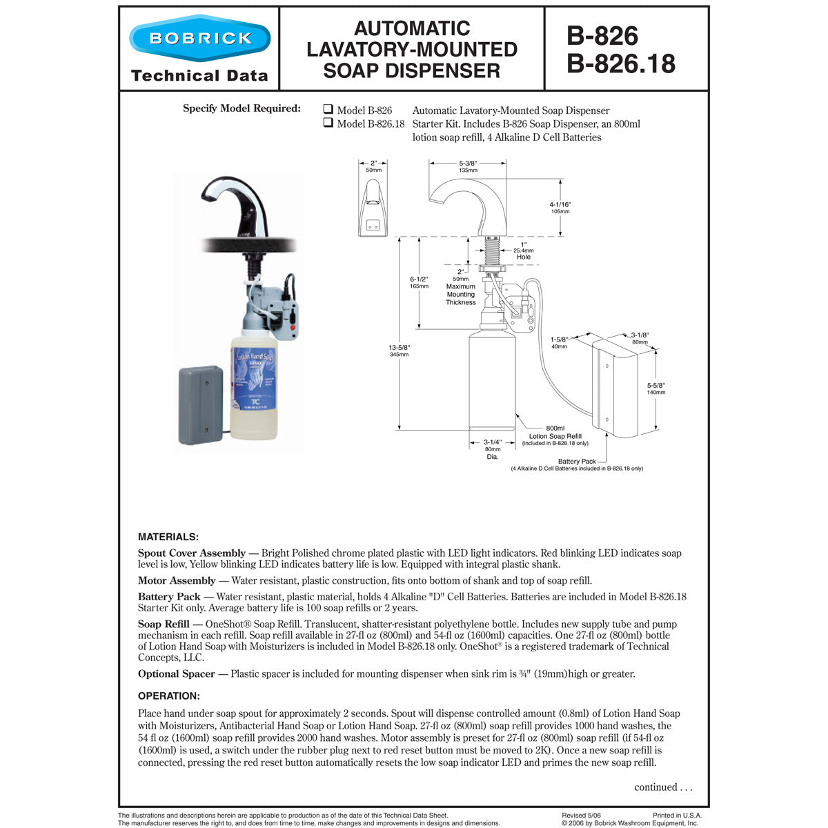 Bobrick B-826 Automatic Lavatory Mounted Soap Dispenser