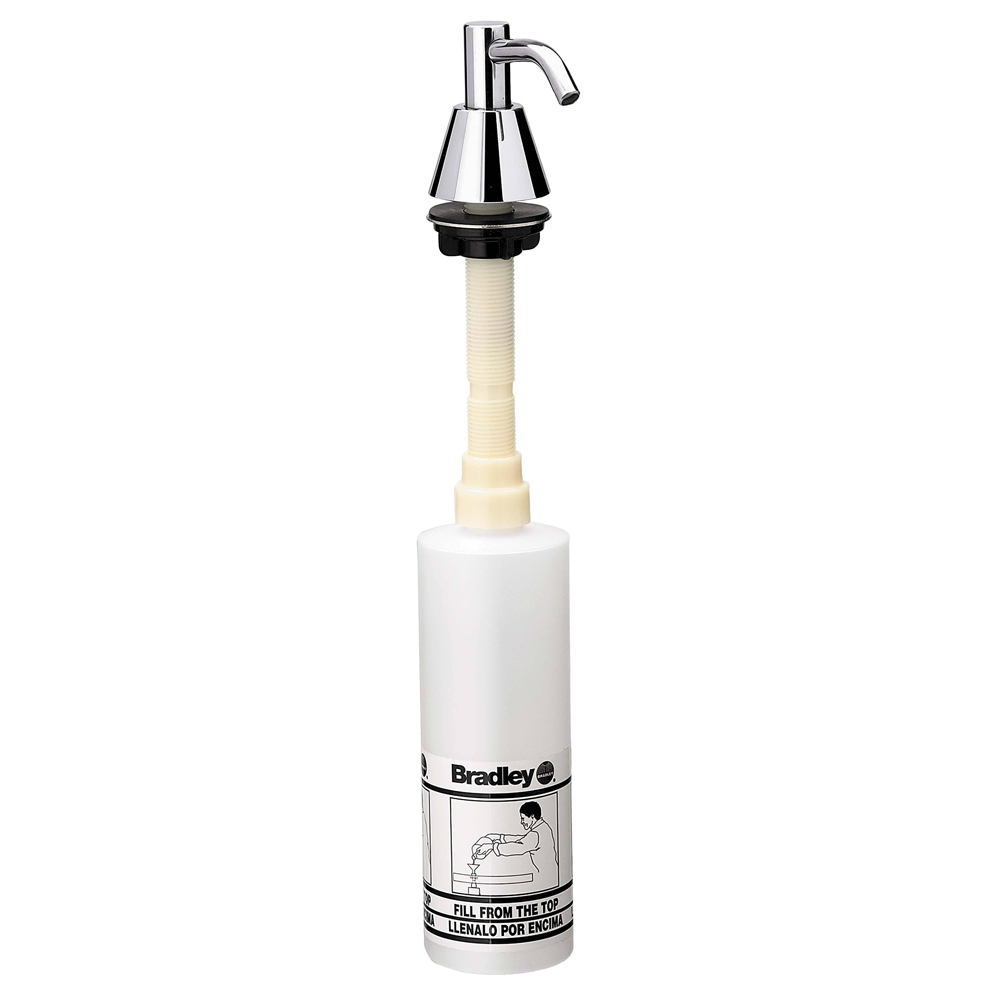Bradley 6322-00 Commercial Liquid Soap Dispenser, Countertop Mounted, Manual-Push, Stainless Steel - 2.5" Spout, 16 oz