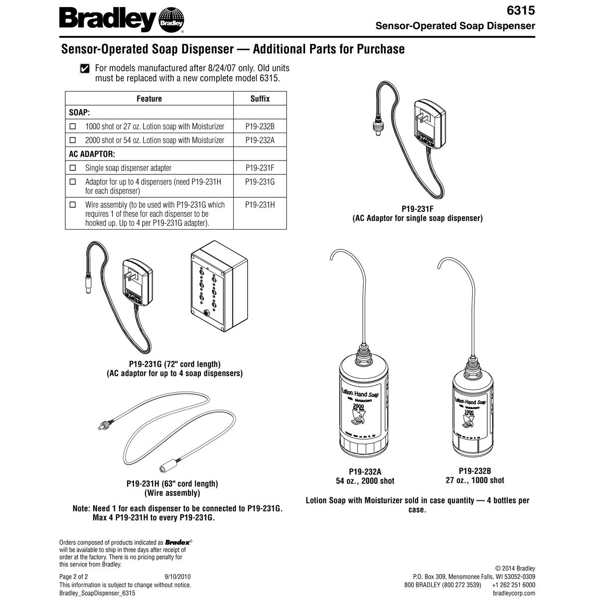 Bradley 6315-00 Touchless Soap Dispenser, Countertop Mounted, Automatic