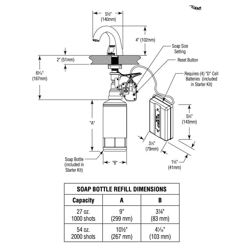 Bradley 6315-00 Commercial Foam Soap Dispenser, Countertop Mounted, Manual-Push, Chrome - 5.5