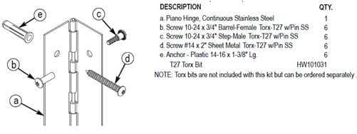 Bradley HDWTS0198 Toilet Partition Continuous Piano Hinge, Stainless Steel - TotalRestroom.com