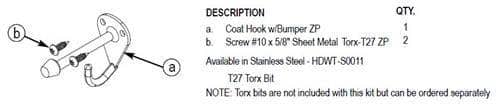Bradley HDWT-Z0011 Toilet Partition Coat Hook In-Swing Kit for use with Bradley 1" Panels - TotalRestroom.com