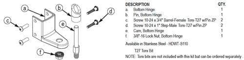 Bradley HDWT-T110 Toilet Partition Bottom Hinge Kit for use with Bradley 1" Panels - TotalRestroom.com
