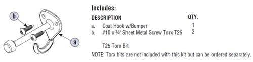 Bradley HDWP-Z0011 Toilet Partition Coat Hook Kit, In-Swing, Plastic - TotalRestroom.com