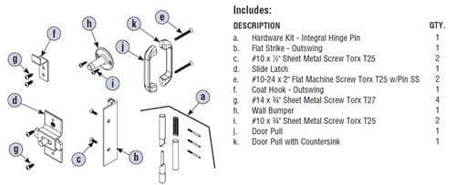 Bradley AD8IH Toilet Partition Door Hardware Kit, Flat-Strike, Out-Swing for use with Bradley 1" Panels - TotalRestroom.com