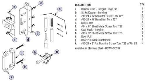Bradley HDWP-AD9IH Toilet Partition ADA Door Hardware Kit, In-Swing for use with Bradley 1" Panels - TotalRestroom.com