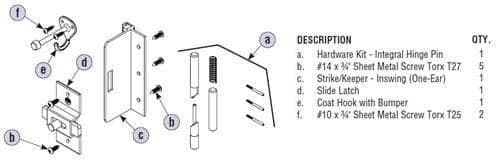 Bradley HDWP-AD5IH Toilet Partition Hardware Kit, One-Ear Strike for use with Bradley 1" Panels - TotalRestroom.com