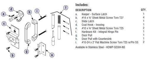 Bradley HDWP-AD5IH-NS Toilet Partition No Site Door Hardware Kit, In-Swing for use with Bradley 1" Panels - TotalRestroom.com