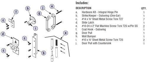 Bradley AD6IH Toilet Partition Door Hardware Kit, One-Ear Strike for use with Bradley 1" Panels - TotalRestroom.com