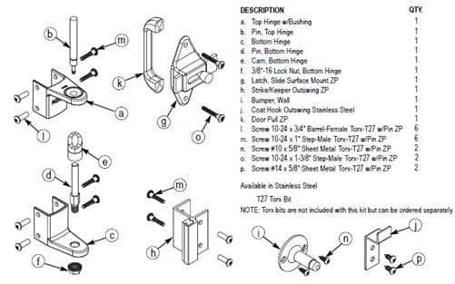 Bradley ZD2-SLWS Toilet Partition Hardware Kit, Surface-Latch, Wrap-Around Strike for Bradley 1" Panels - TotalRestroom.com