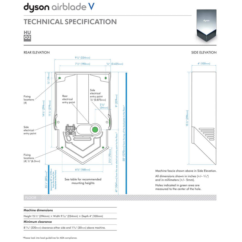 Dyson Airblade V (AB12) Automatic Hand Dryer, ABS White, Updated Part Number: HU02