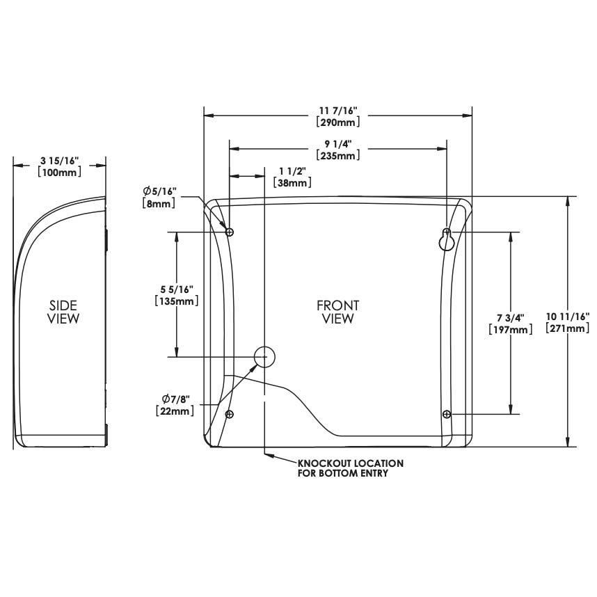 World Dryer SLIMdri L-971 Hand Dryer, Brushed Chrome Aluminum, Universal, Updated Part Number: L-971A
