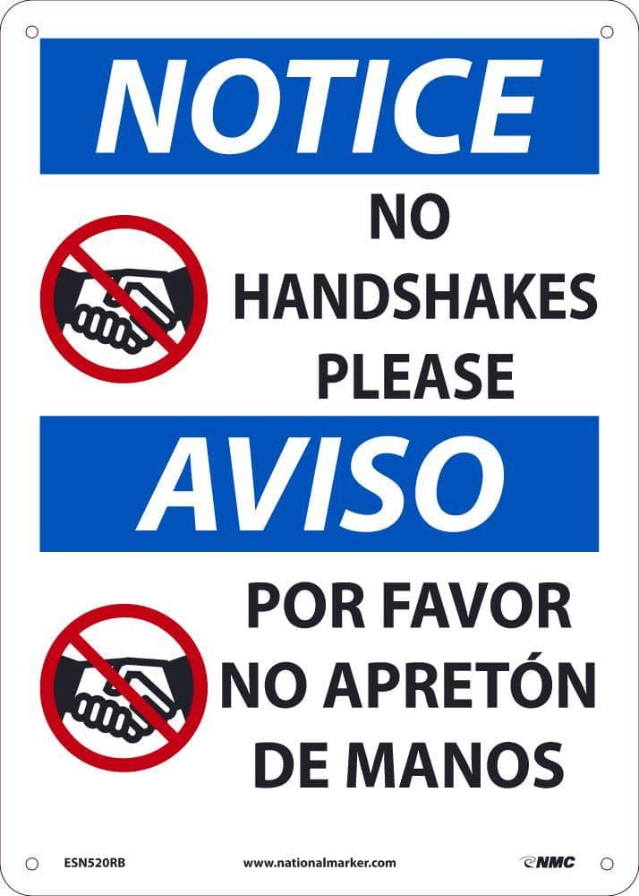 NMC NOTICE NO HANDSHAKES PLEASE, 14X10, .050 RIGID PLASTIC - ESN520RB - TotalRestroom.com
