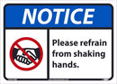 NMC REFRAIN FROM SHAKING HANDS, 10 X 14, REMOVABLE PRESSURE SENSITIVE VINYL - NGA37PBR - TotalRestroom.com