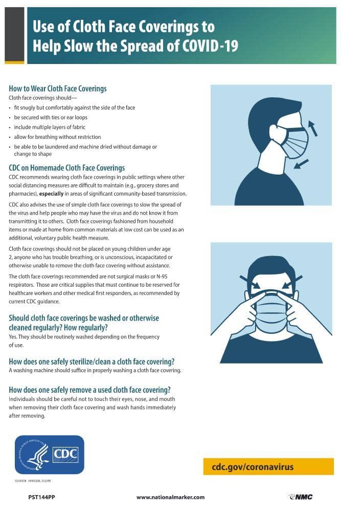 NMC USE OF CLOTH FACE COVERINGS POSTER, 18 x 12 PAPER, 5PK - PST144PP - TotalRestroom.com