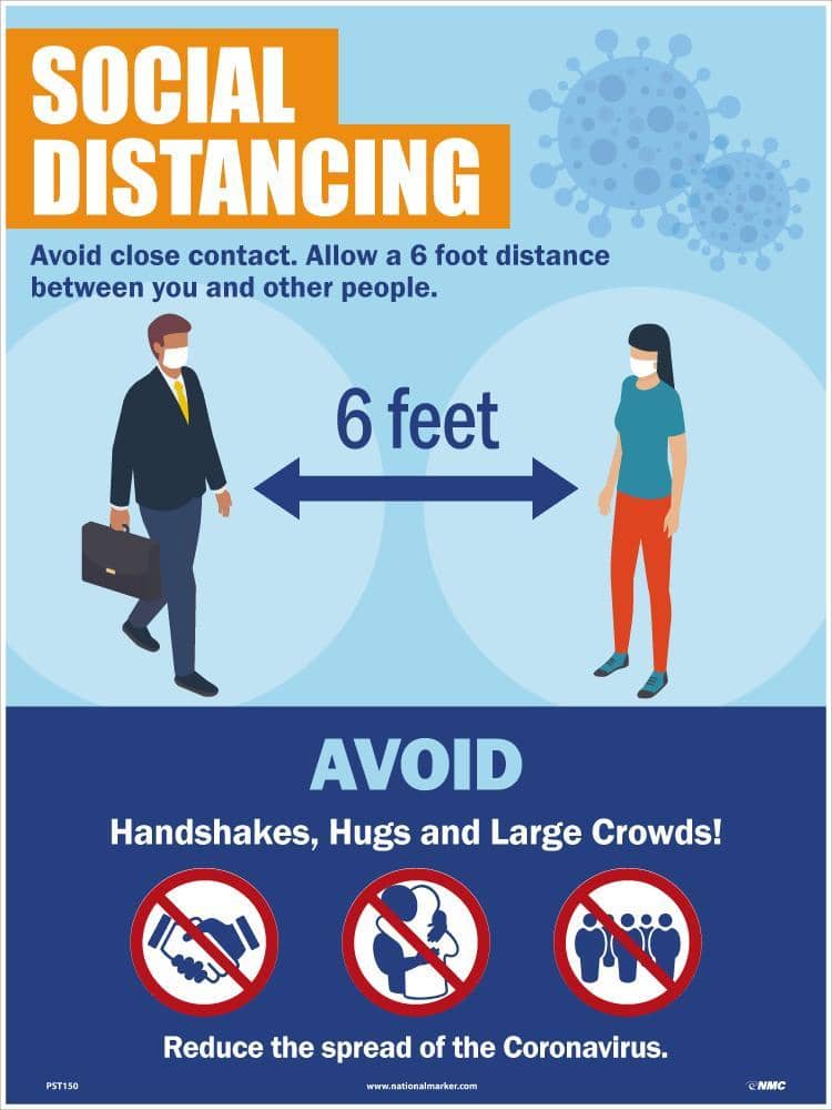 NMC SOCIAL DISTANCING POSTER, 24 X 18 POLYTAG - PST150 - TotalRestroom.com