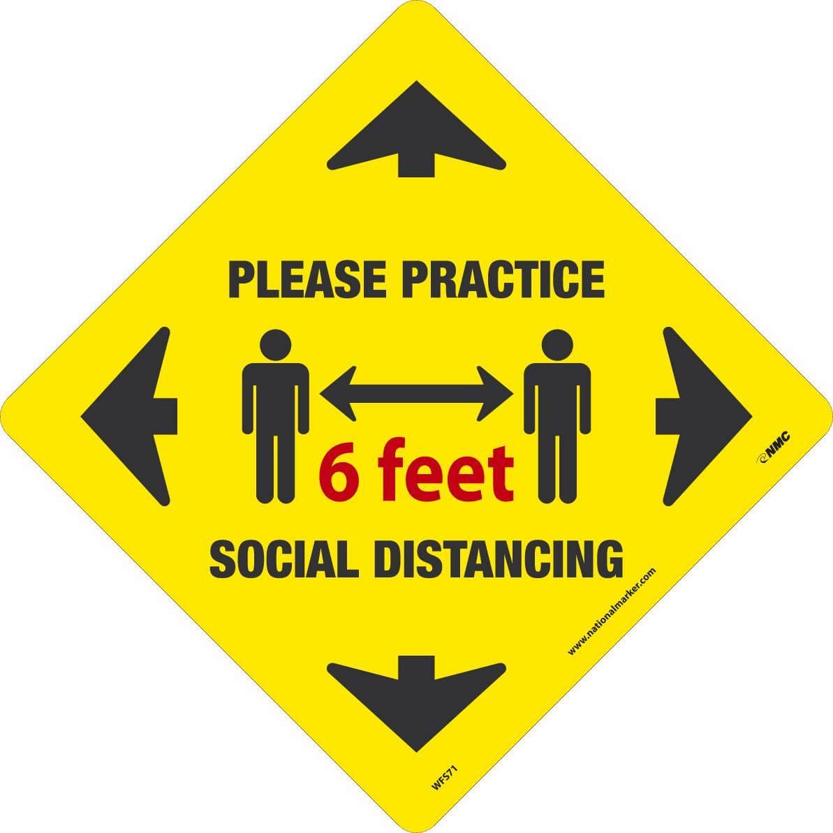 NMC PLEASE PRACTICE SOCIAL DISTANCING 6 feet, 12x12, PRESSURE SENSITIVE VINYL .0045 - WFS71 - TotalRestroom.com