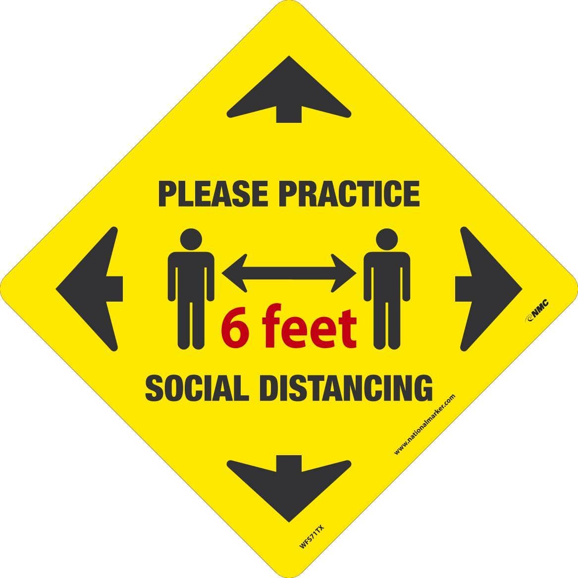 NMC PLEASE PRACTICE SOCIAL DISTANCING 6 feet, 11.75x11.75, TEXWALK - WFS71TX - TotalRestroom.com
