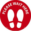 NMC PLEASE WAIT HERE FOOTPRINT, RED ON WHITE, WALK ON FLOOR SIGN, 8 X 8,TEXWALK - WFS83TXRD - TotalRestroom.com