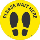 NMC PLEASE WAIT HERE FOOTPRINT, BLACK ON YELLOW, WALK ON FLOOR SIGN, 8 X 8,TEXWALK - WFS83TXYL - TotalRestroom.com