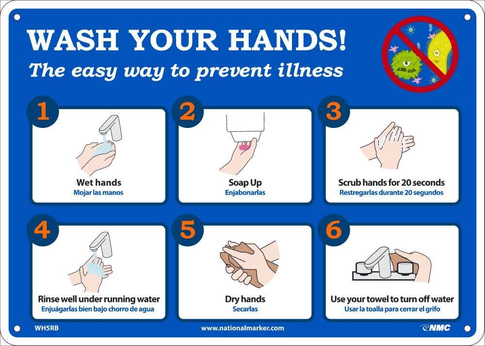 NMC WASH YOUR HANDS, 10X14, RIGID PLASTIC - WH5RB - TotalRestroom.com