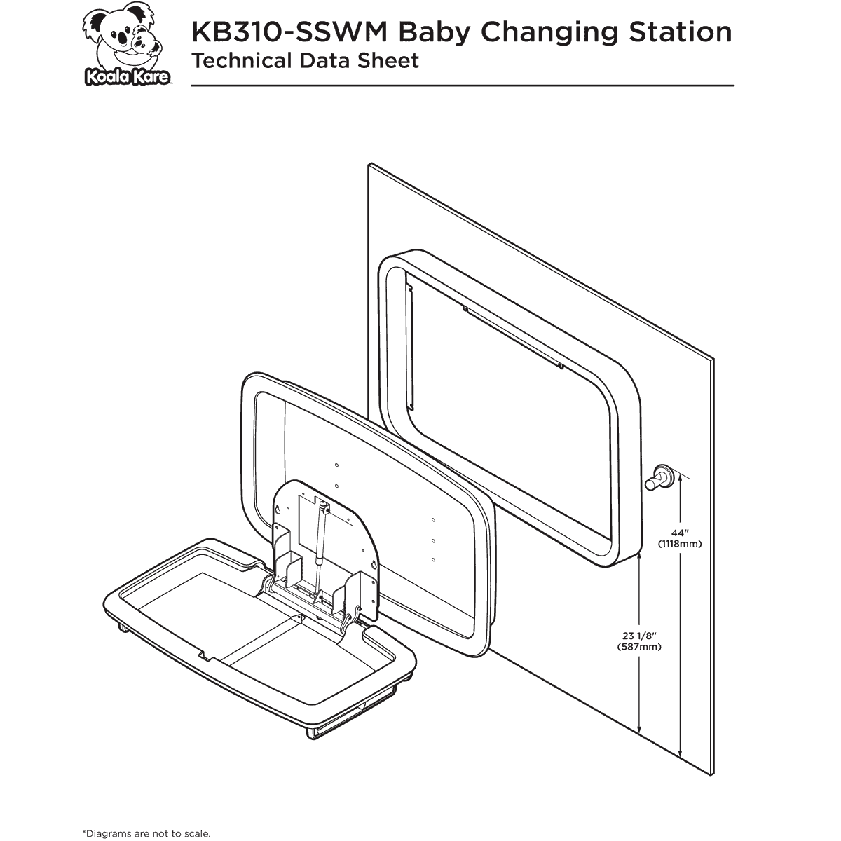 Koala Kare KB310-SSWM Baby Changing Station (Surface-Mount) Horizontal, Stainless Steel