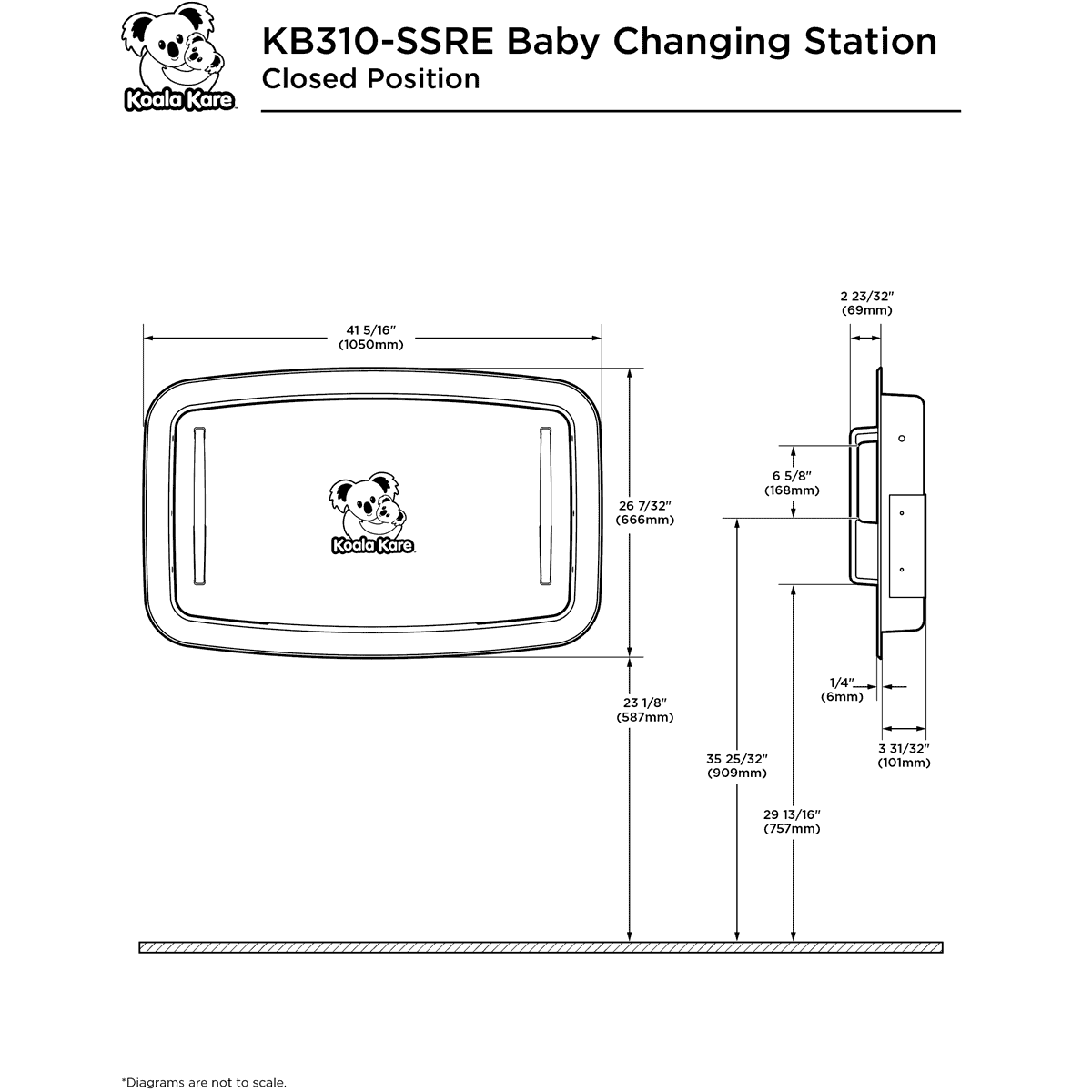 Koala Kare KB310-SSRE Horizontal Stainless Steel Recessed-Mounted Baby Changing Station